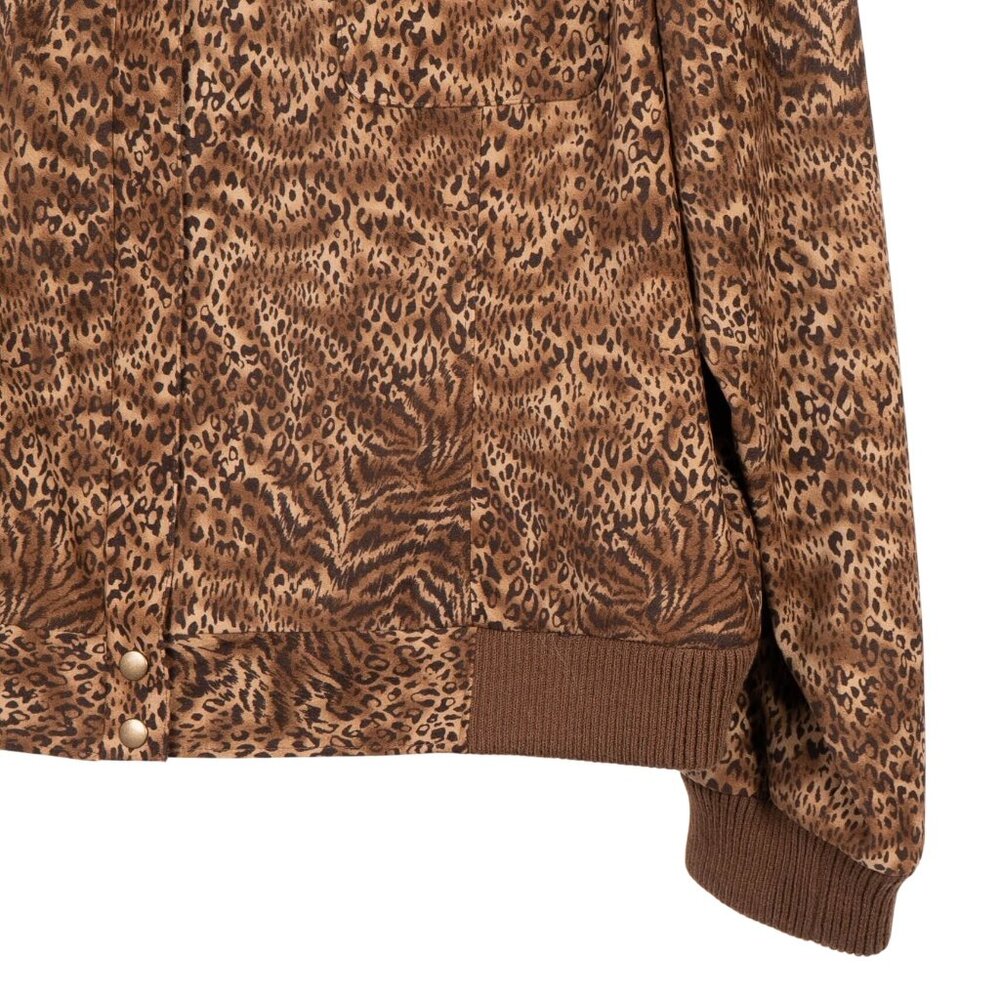 Y2K Leopard Print Jacket Pants Outfit 18 Brown Set Full Zip Napped Casual Pocket - Picture 7 of 9